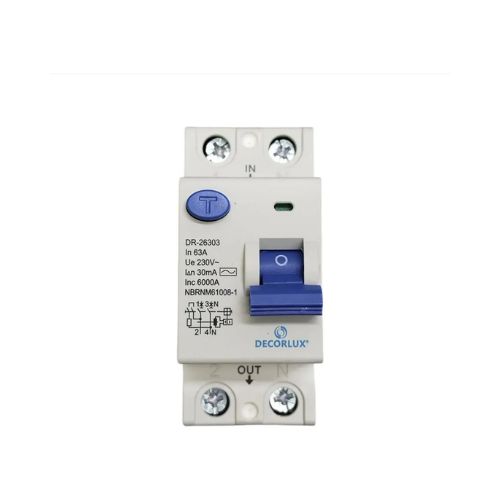 INTERRUPTOR DIFERENCIAL RESIDUAL, PLASTICO, DR 2P 63A DECORLUX